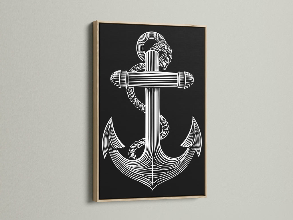 A captivating art print of an anchor displayed in an oak frame. This piece enhances any room with its nautical charm. The oak frame adds warmth and sophistication. Perfect for coastal-themed decor. Explore our framed art collection for more options. Add a touch of elegance to your space