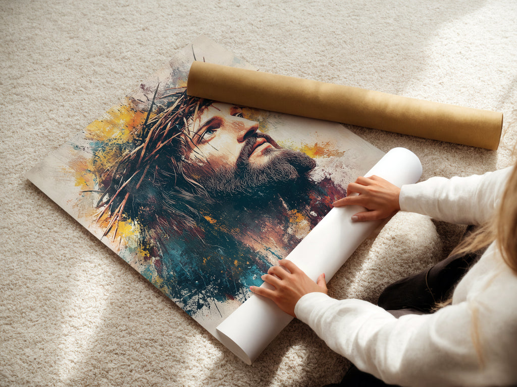 A woman is carefully rolling a fine art poster paper. High-quality paper ensures longevity and vibrancy. This protects the artwork during handling and shipping. Discover our fine art poster options today.