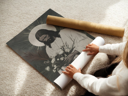 This is a woman carefully rolling a fine art poster paper. The paper is high-quality and ready for printing. Ensure your art is printed on the best materials. Choose our fine art poster paper for stunning results. Shop now