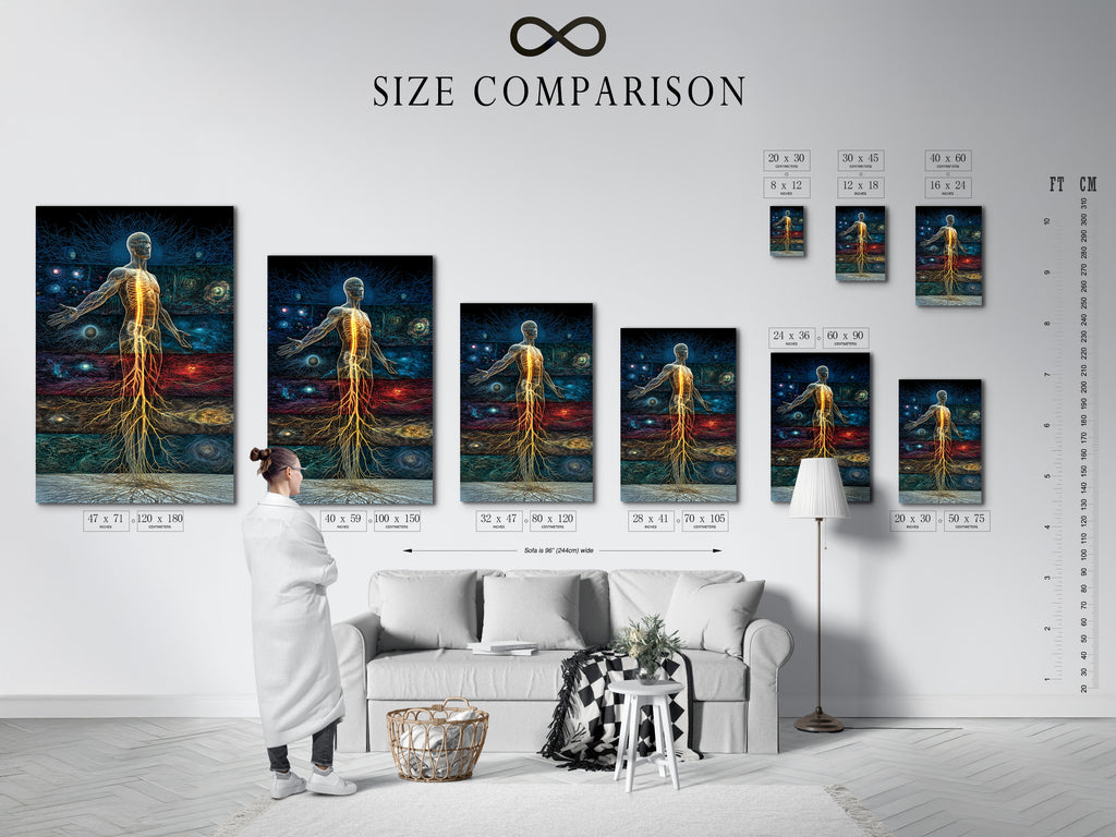 EV-09 displays a size comparison chart in an interior setting. The chart helps visualize artwork dimensions in a room. Use the chart to choose the perfect size for your space. This tool assists in making informed art selections. Ensure your artwork fits your interior perfectly.