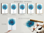Explore available options for the blue dandelion artwork. Choose from stretched canvas print fine art poster paper or floating frame. Each option enhances the modern botanical artwork uniquely. Customize your selection today.
