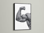 The striking artwork of a flexing arm is showcased in a sleek black frame. Black frames provide a classic and versatile look. Perfect for any interior style. Explore our collection of art prints in black frames. Add a touch of elegance to your home or office. Discover high-quality prints and frames to suit your needs.