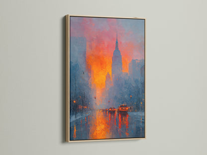 A close-up reveals the natural beauty of an oak frame. This frame enhances artwork with its warm tones. It is ideal for cityscape canvas or a New York print. Consider it for office wall decor.