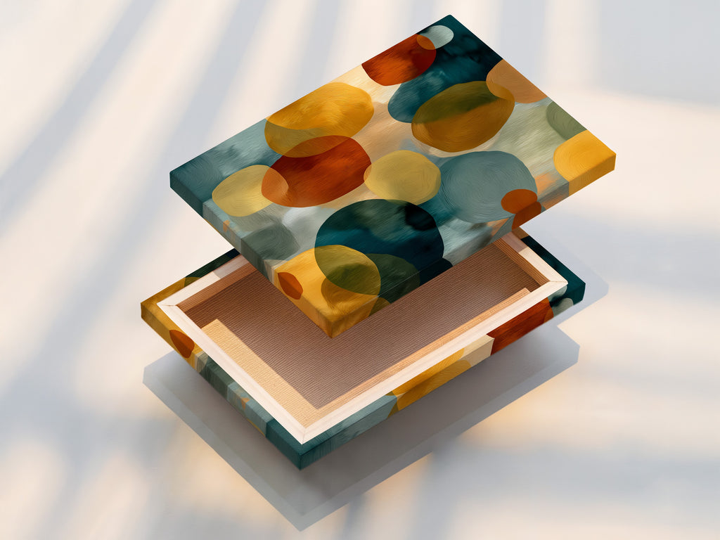 Abstract Circle Canvas Print - Modern Geometric Wall Art, Teal Orange Contemporary Artwork for Living Room Decor