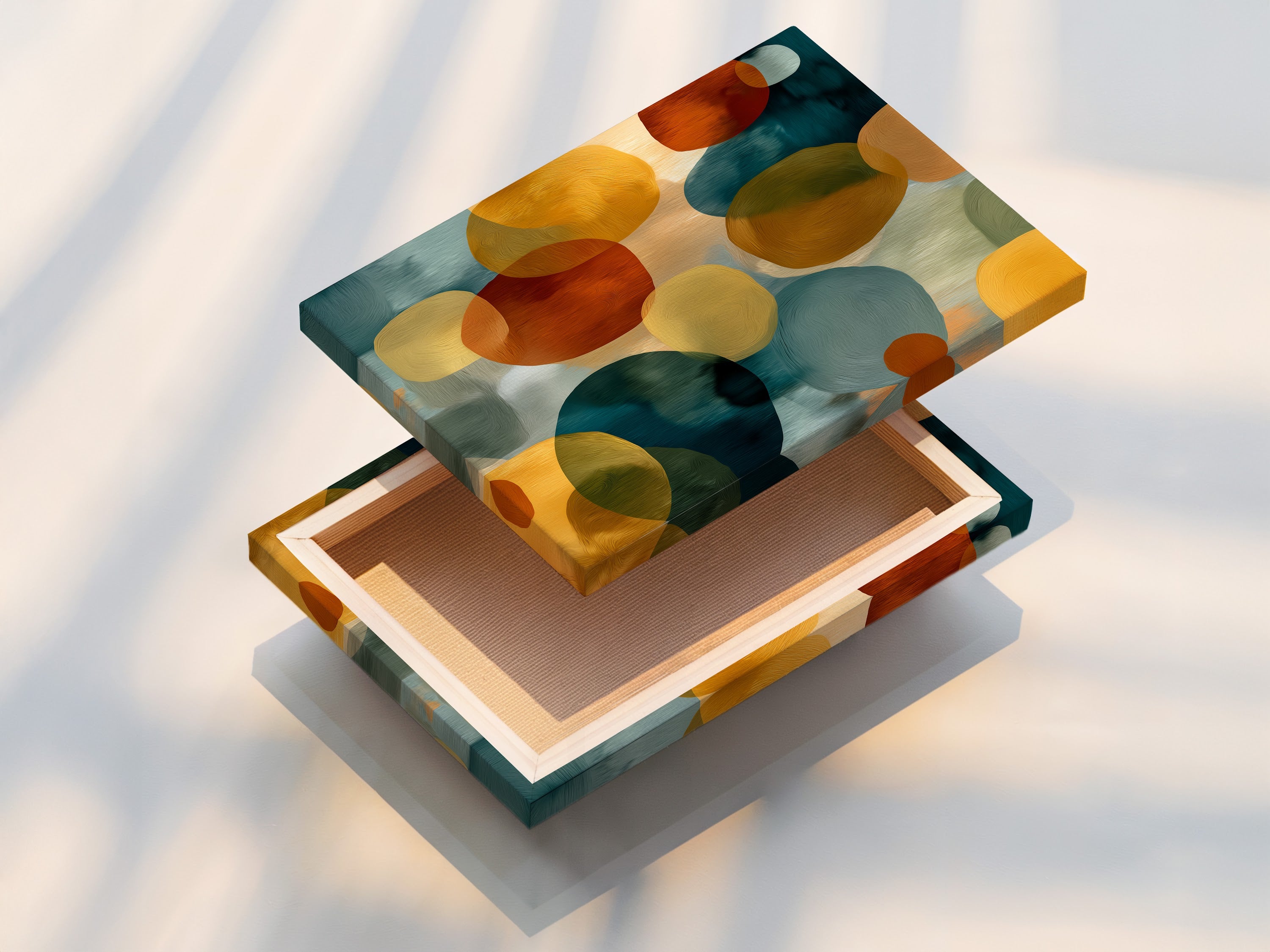 Abstract Circle Canvas Print - Modern Geometric Wall Art, Teal Orange Contemporary Artwork for Living Room Decor