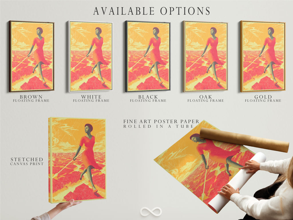 Explore available options for the African Woman Art Print. Choices include stretched canvas prints fine art poster paper and floating frames. Create the perfect desert sunset canvas for your space. Enhance your decor today.