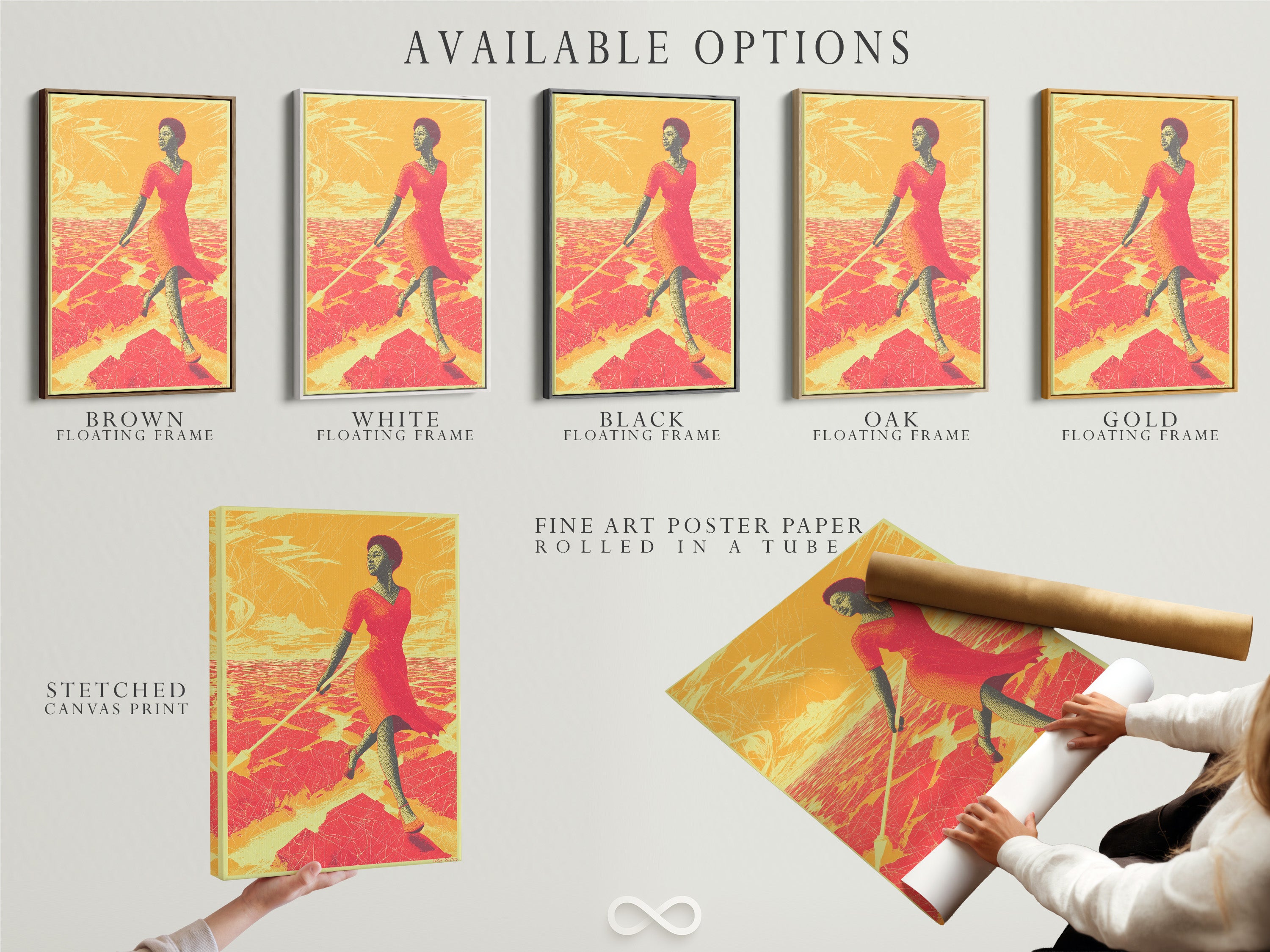 Explore available options for the African Woman Art Print. Choices include stretched canvas prints fine art poster paper and floating frames. Create the perfect desert sunset canvas for your space. Enhance your decor today.