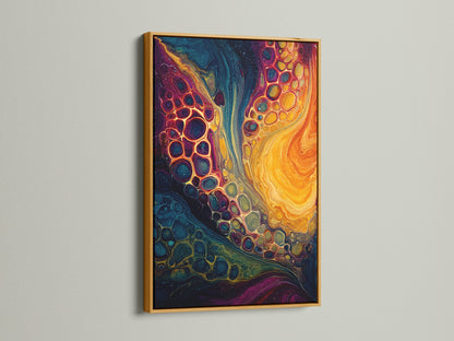 Artwork presented in a luxurious gold frame. The gold frame adds elegance and a touch of glamour. This frame choice enhances the artwork's richness. Consider a gold frame to elevate your art display. It creates a focal point with a touch of opulence.
