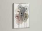 Dandelion artwork with a white frame. A clean and modern look for your walls. This neutral wall art enhances any room. Perfect as flower art in a home office or nursery. It is a botanical print that suits minimalist and scandi styles.