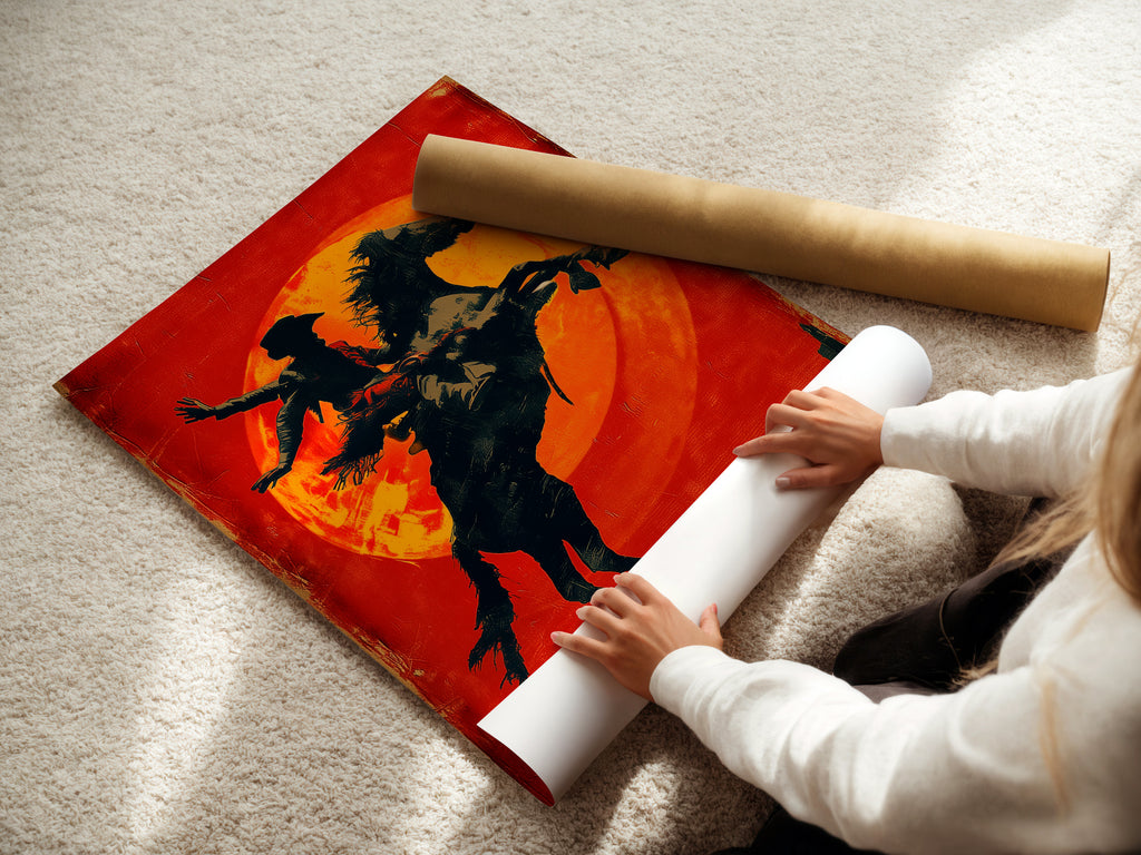 A woman is carefully rolling fine art poster paper. We use high-quality materials. We ensure your artwork arrives in perfect condition. Order your artwork with confidence. We guarantee satisfaction