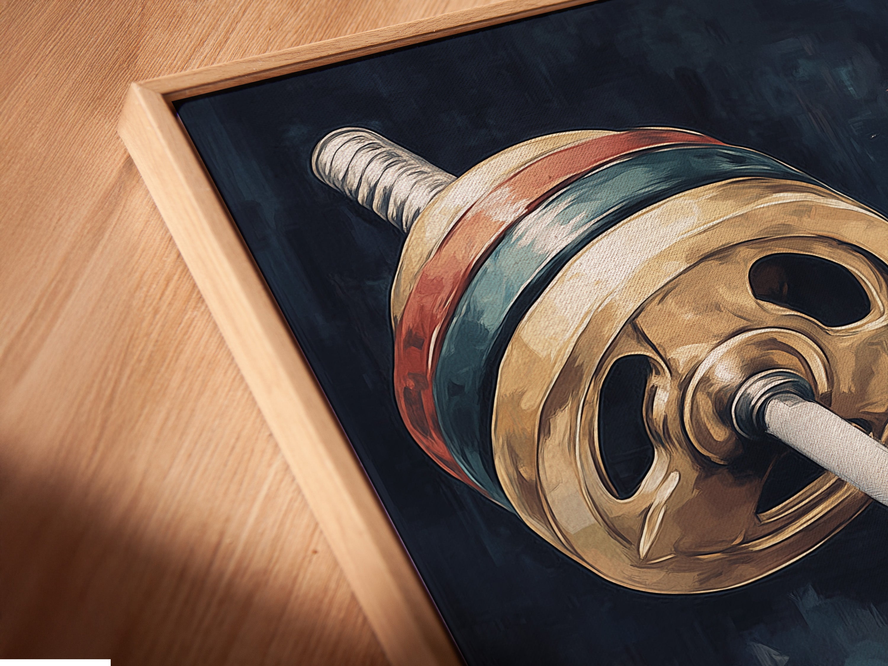 Close up of a canvas print in a floating frame. A stylish way to display your vintage fitness wall art. The floating frame gives the artwork a modern and sophisticated look.