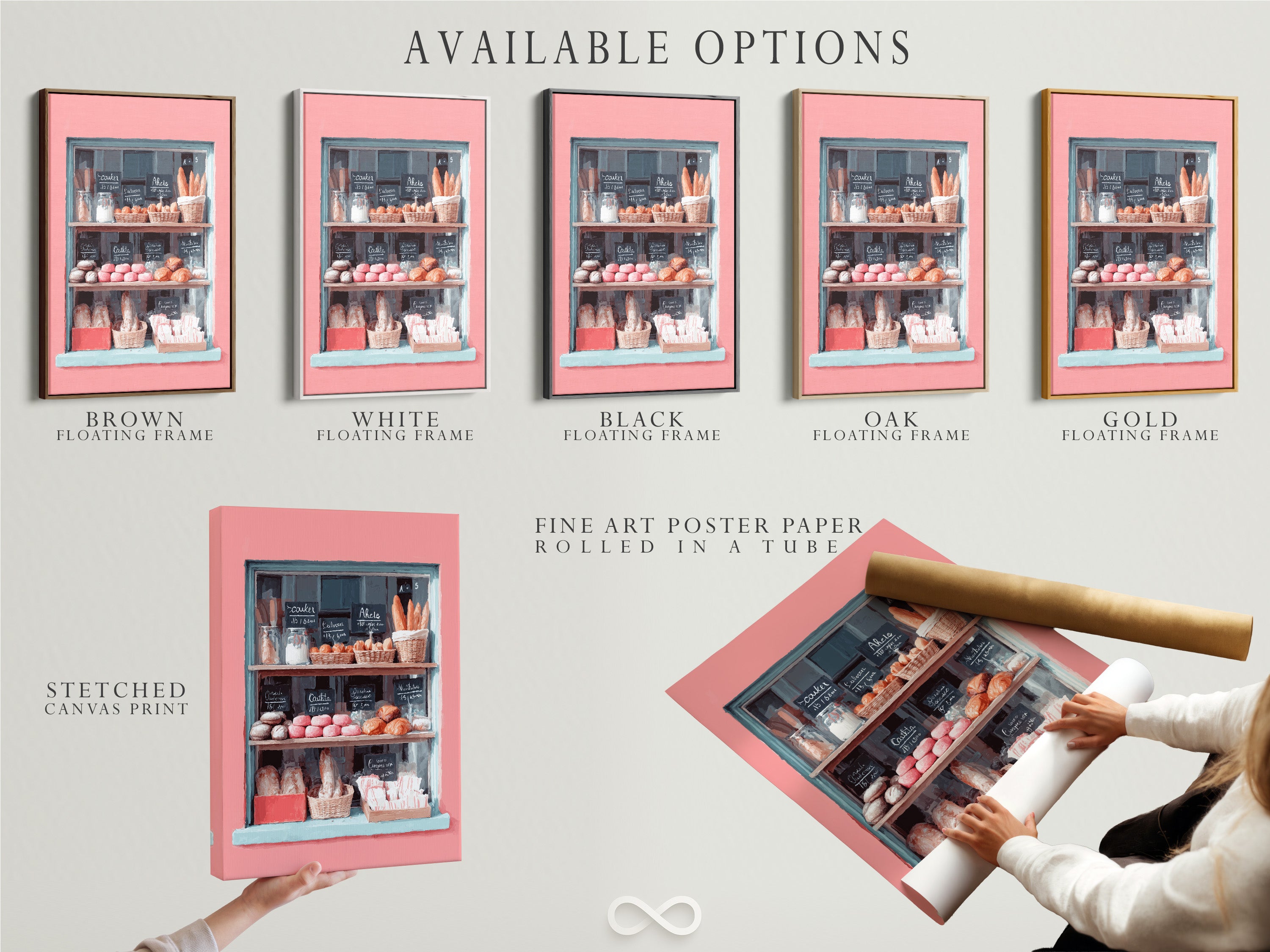 Here are the available options for artwork. Stretched canvas print is one option. Fine art poster paper is another choice. A floating frame is also available. This artwork offers versatility for different tastes. The options allow for personalization. They create a unique and tailored art experience.