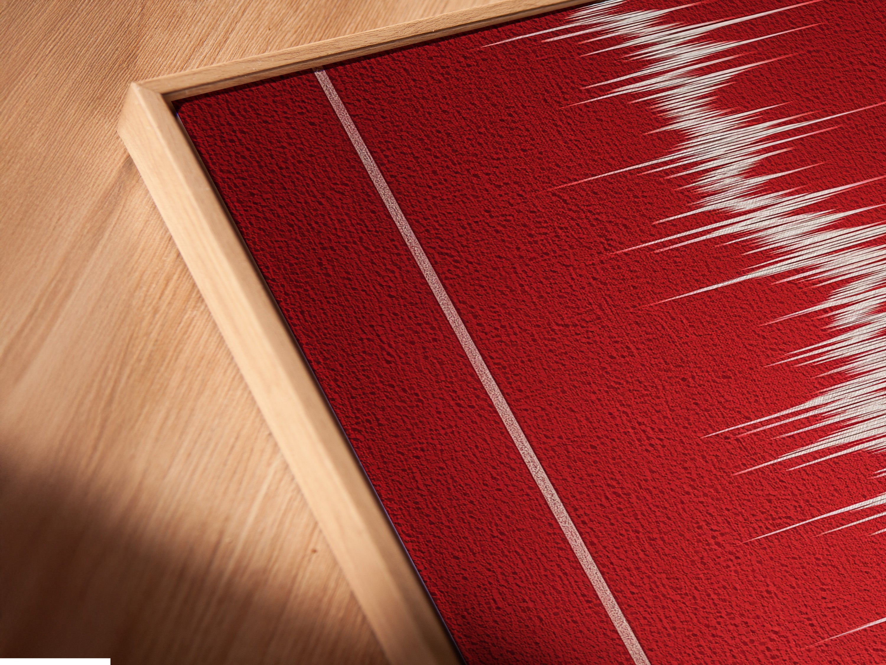 Close-up of a canvas print in a floating frame. The floating frame creates a modern gallery look. View the artwork on canvas in a floating frame. The artwork appears to float within the frame. Shop now and elevate your decor.