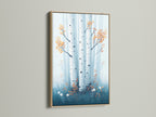 Birch tree art in an oak frame. The Scandinavian style nature poster is perfect for a bedroom. This forest canvas adds a touch of nature to your scandi decor and home.