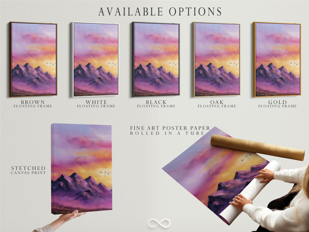 Purple Mountain Canvas Print - Sunset Landscape Wall Art, Majestic Peak Artwork for Bedroom Decor