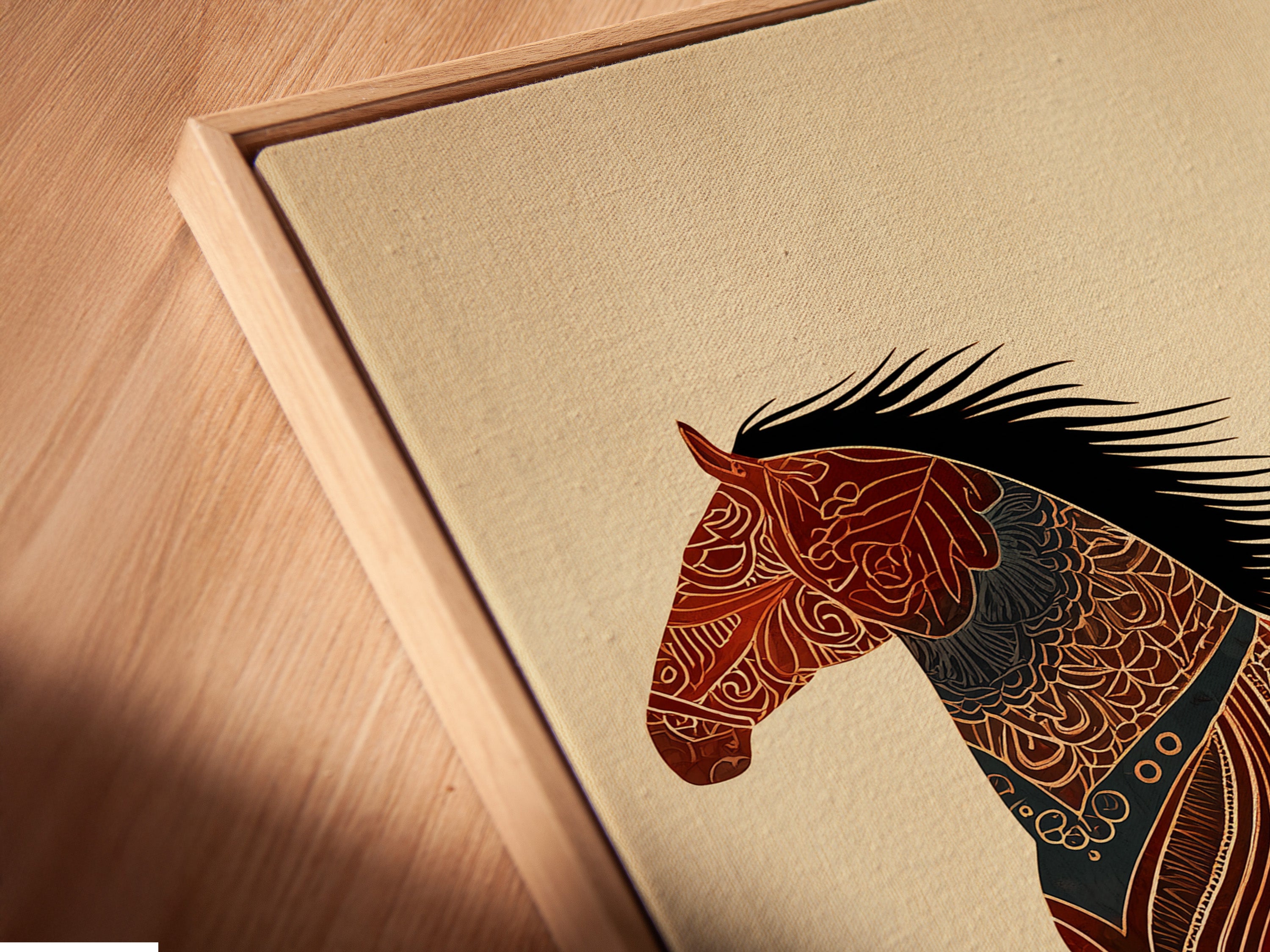 A close-up shows a canvas print in a floating frame. The frame gives the art a modern look. It makes the artwork stand out. Floating frames add depth and dimension. Discover unique framed artwork.