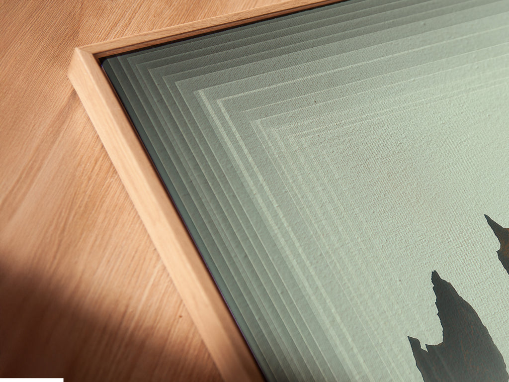 Angled close up of Iceland Black Sand Beach canvas print in a floating frame. The fine art provides a modern touch. Perfect for living room wall art bedroom wall decor or scandi decor. This artwork enhances any room.