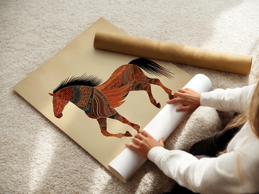A woman is carefully rolling fine art poster paper. She ensures the paper remains pristine. This preserves the quality of the artwork. Professional handling guarantees a flawless product. Explore our fine art poster options.