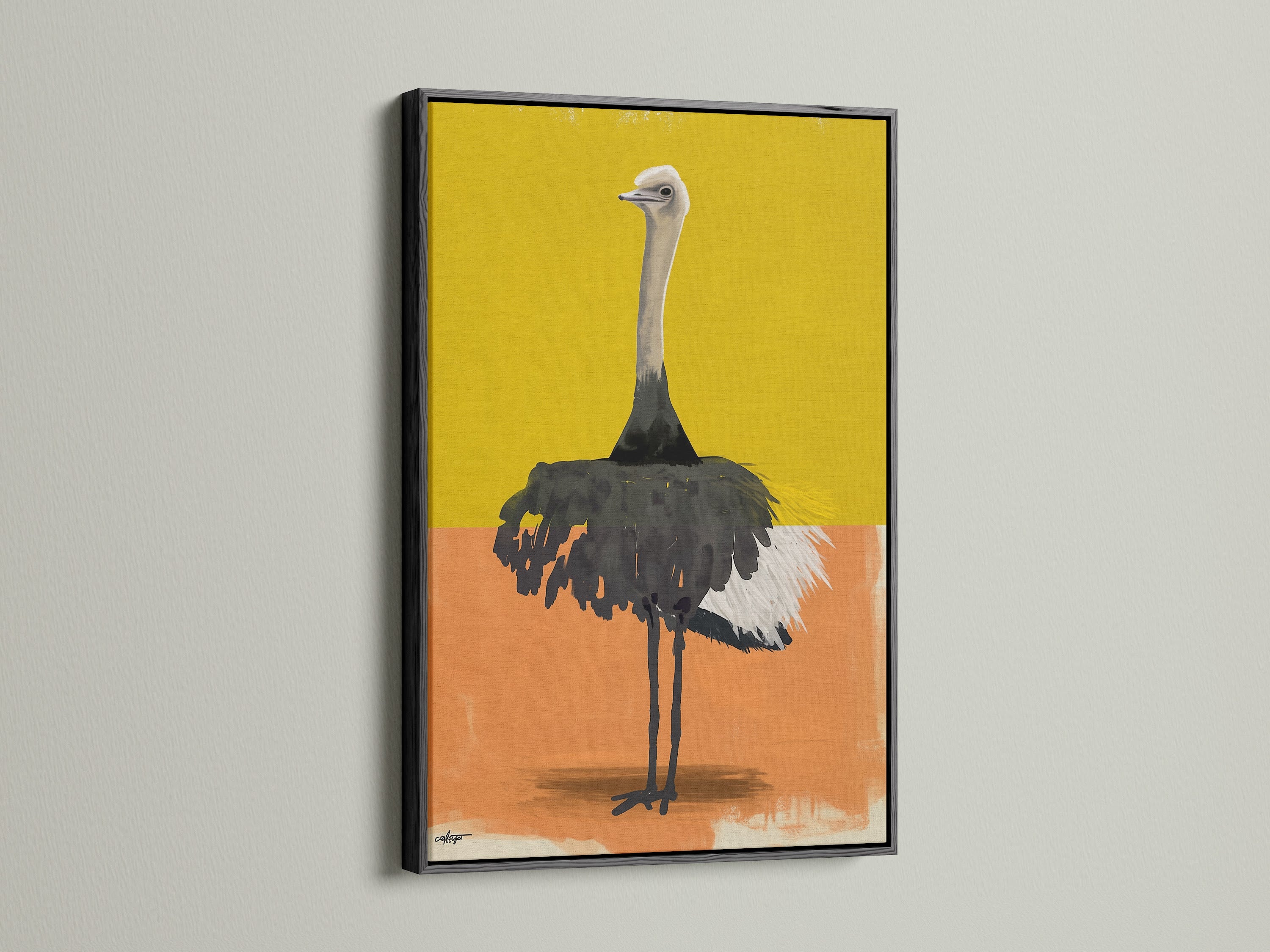 Canvas art is showcased in a bold black frame. The black frame adds a dramatic touch to the artwork. This frame option creates a sophisticated contrast. Make a statement with this striking frame selection. It's perfect for modern spaces.