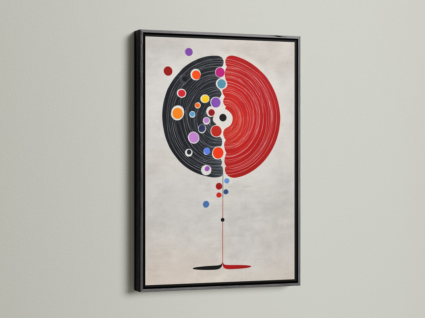 Abstract Tree Artwork with a black frame. This contemporary artwork is a modern canvas print. The artwork is a red and black minimalist design. Perfect for creative studios lobbies and boardrooms looking for abstract artwork.