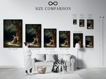 A size comparison chart is displayed in an interior setting. This chart helps visualize the different sizes of artwork. It allows you to choose the perfect size for your space. Find the ideal artwork size for your needs.