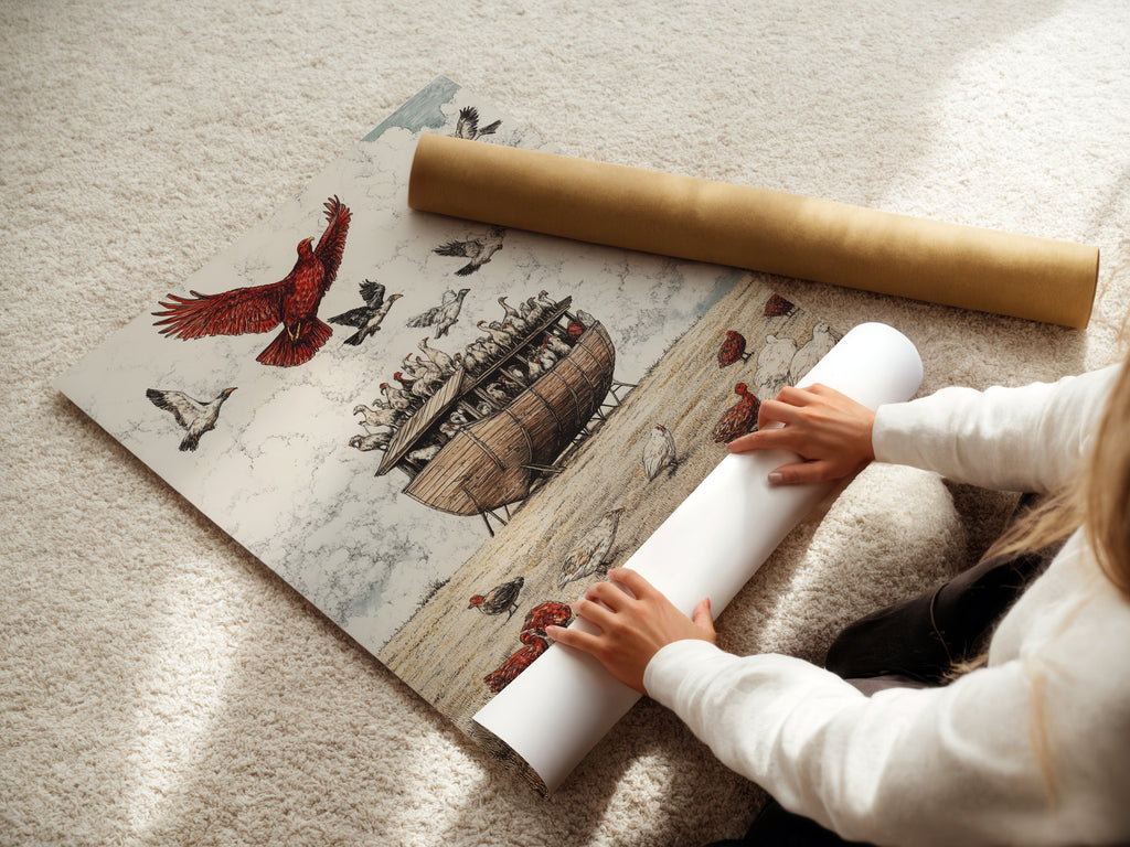 A woman carefully rolling a fine art poster paper. The poster paper is high-quality for exceptional prints. This paper ensures your artwork looks its best. Perfect for creating stunning art pieces.