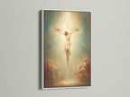 This artwork features Jesus on the cross. It is elegantly presented in a white frame. A white frame offers a clean sophisticated aesthetic. Enhance your artwork with our stylish white frames. Discover how a white frame can transform your space. Explore the beauty of simplicity with our premium white frames.