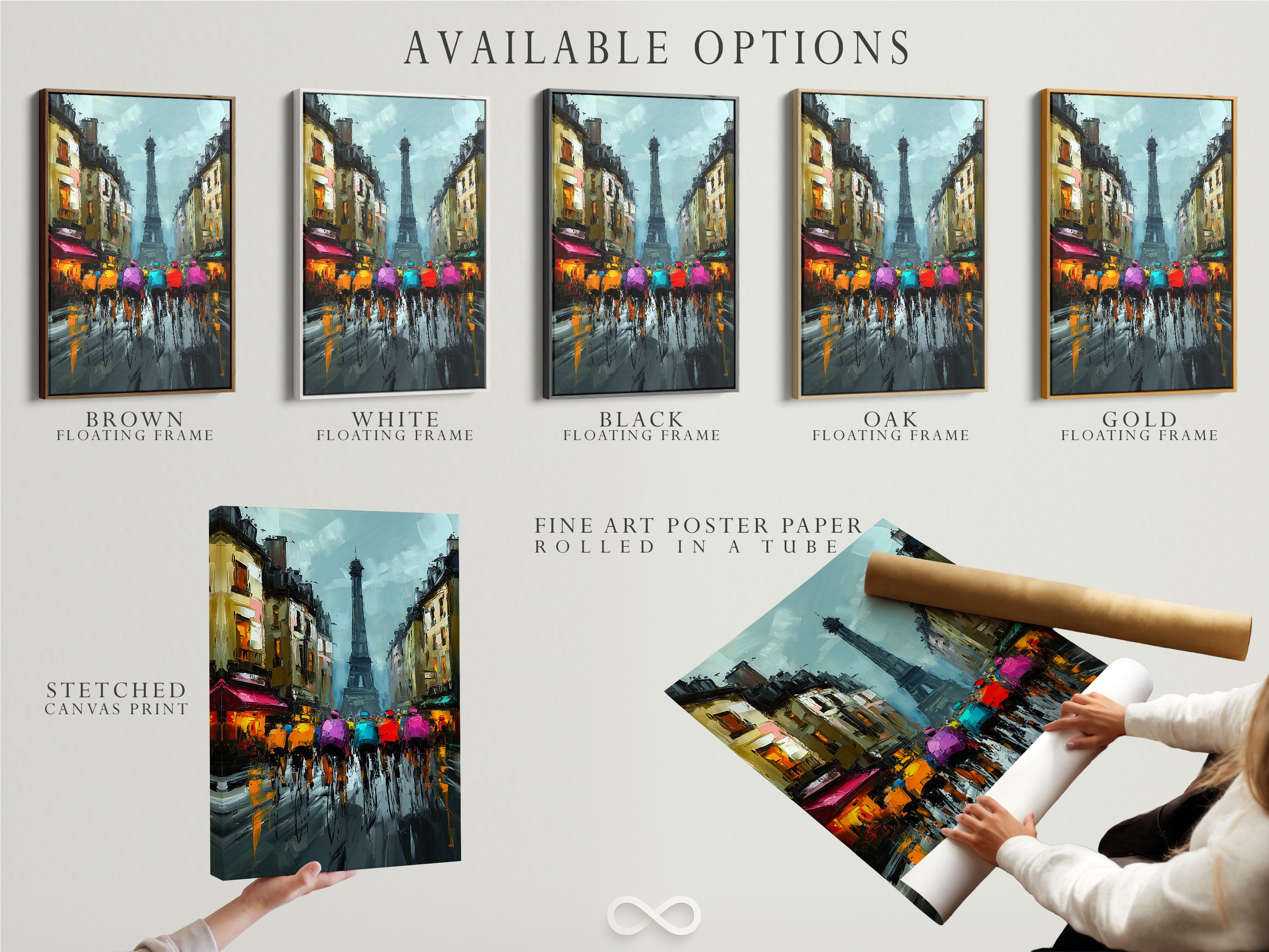 Available options for purchasing artwork: stretched canvas print fine art poster paper and floating frame. Choose the perfect format to suit your style. Each option offers a unique way to display the artwork. Select the one that best complements your decor. The possibilities are endless.