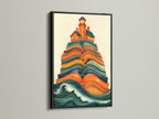 Lighthouse on Books canvas artwork with a black frame. The black frame makes the colors pop. Perfect for study rooms and libraries. This ocean wave print is a unique wall art piece.