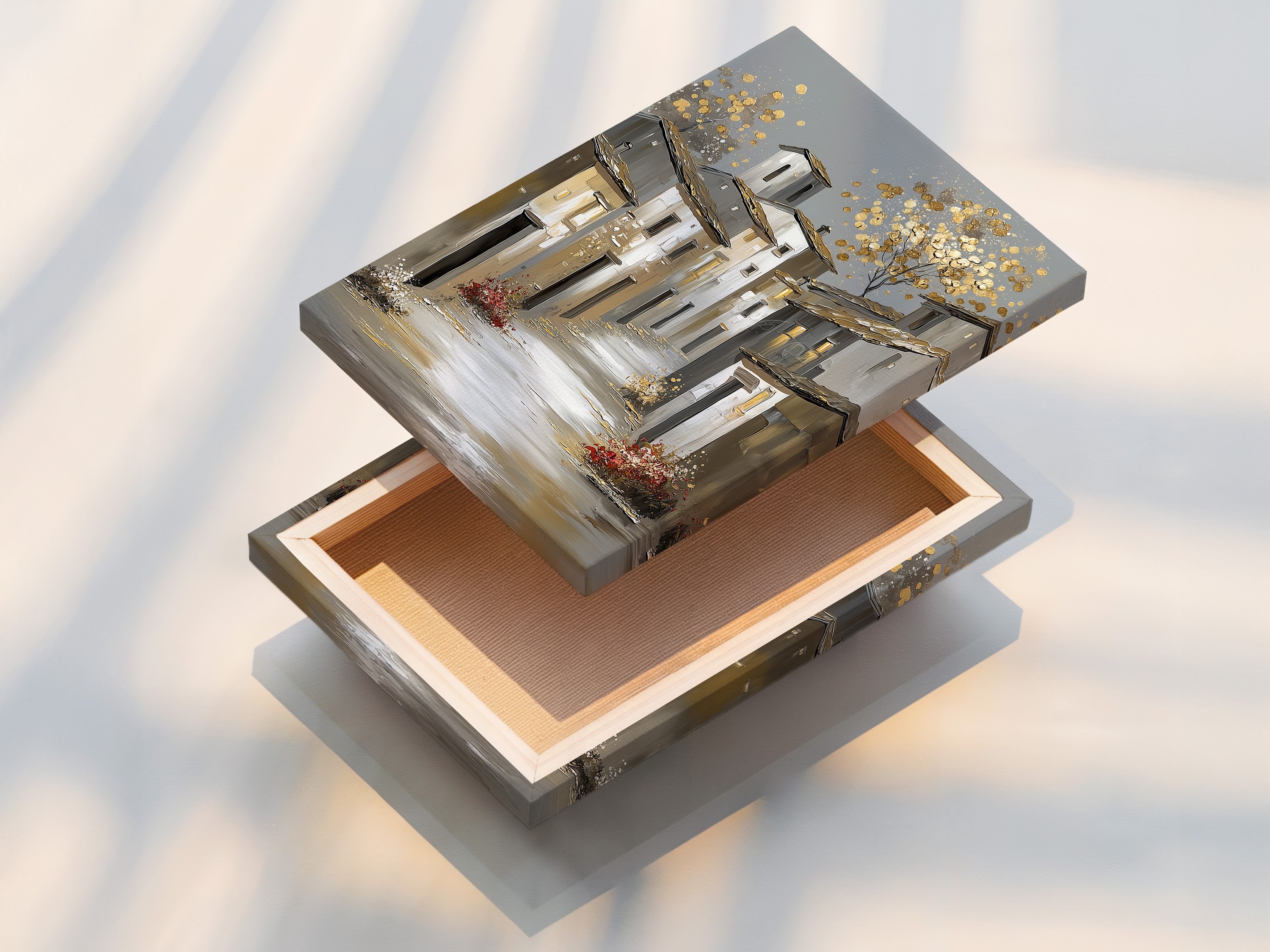 A stretched canvas print is displayed. The canvas print offers a gallery wrapped look. It provides a textured surface for artwork. This option is ready to hang and enjoy in any room.