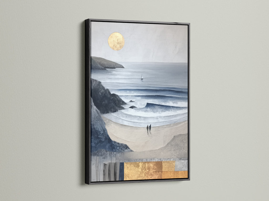 The black frame offers a striking contrast to the ocean view print. A bold choice for modern art print lovers. This seascape print is a captivating piece of coastal decor. Black frame makes the artwork pop.