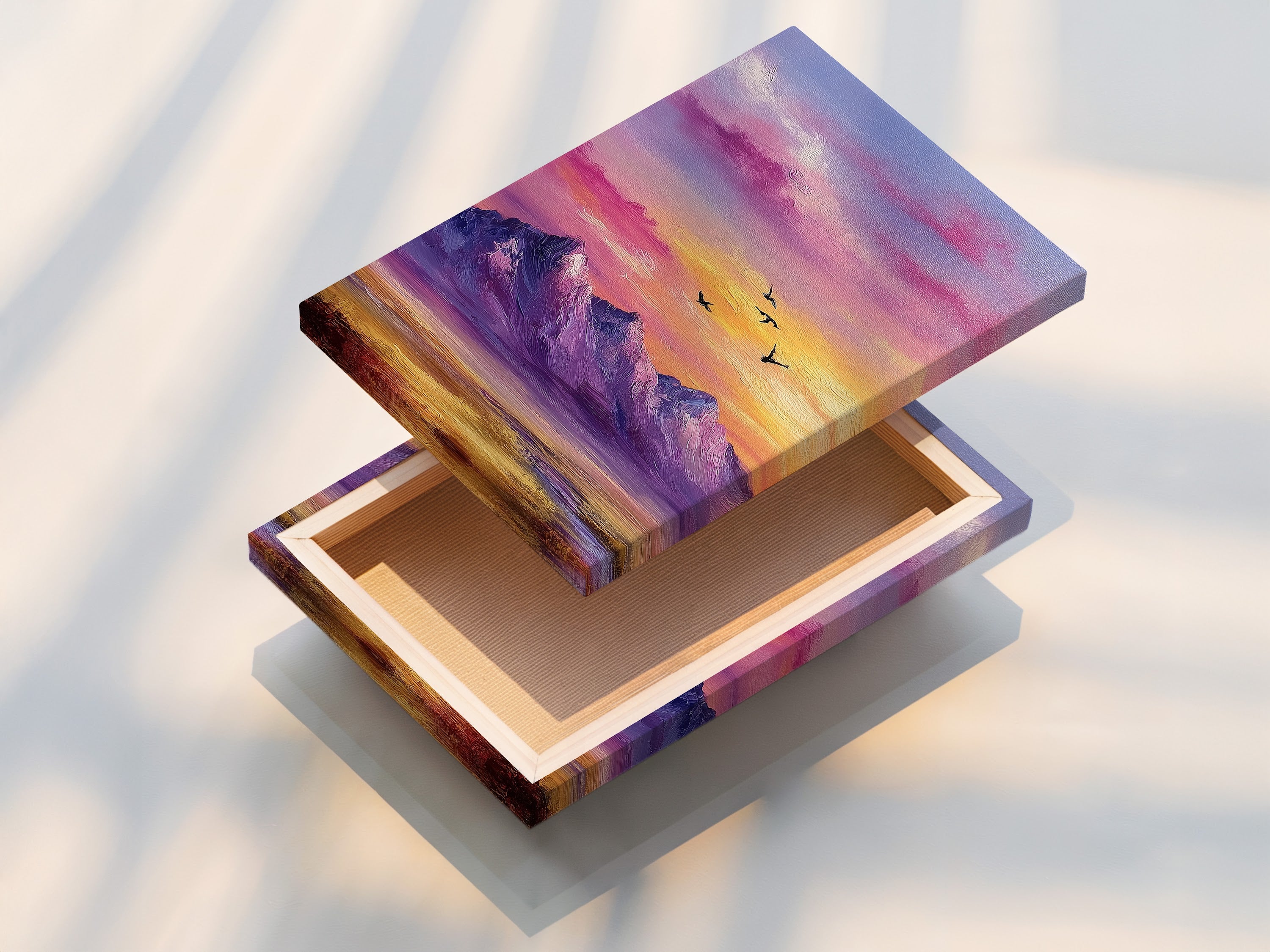 Mountain Sunset Canvas Print - Purple Pink Sky Wall Art, Colorful Landscape Artwork for Bedroom Decor