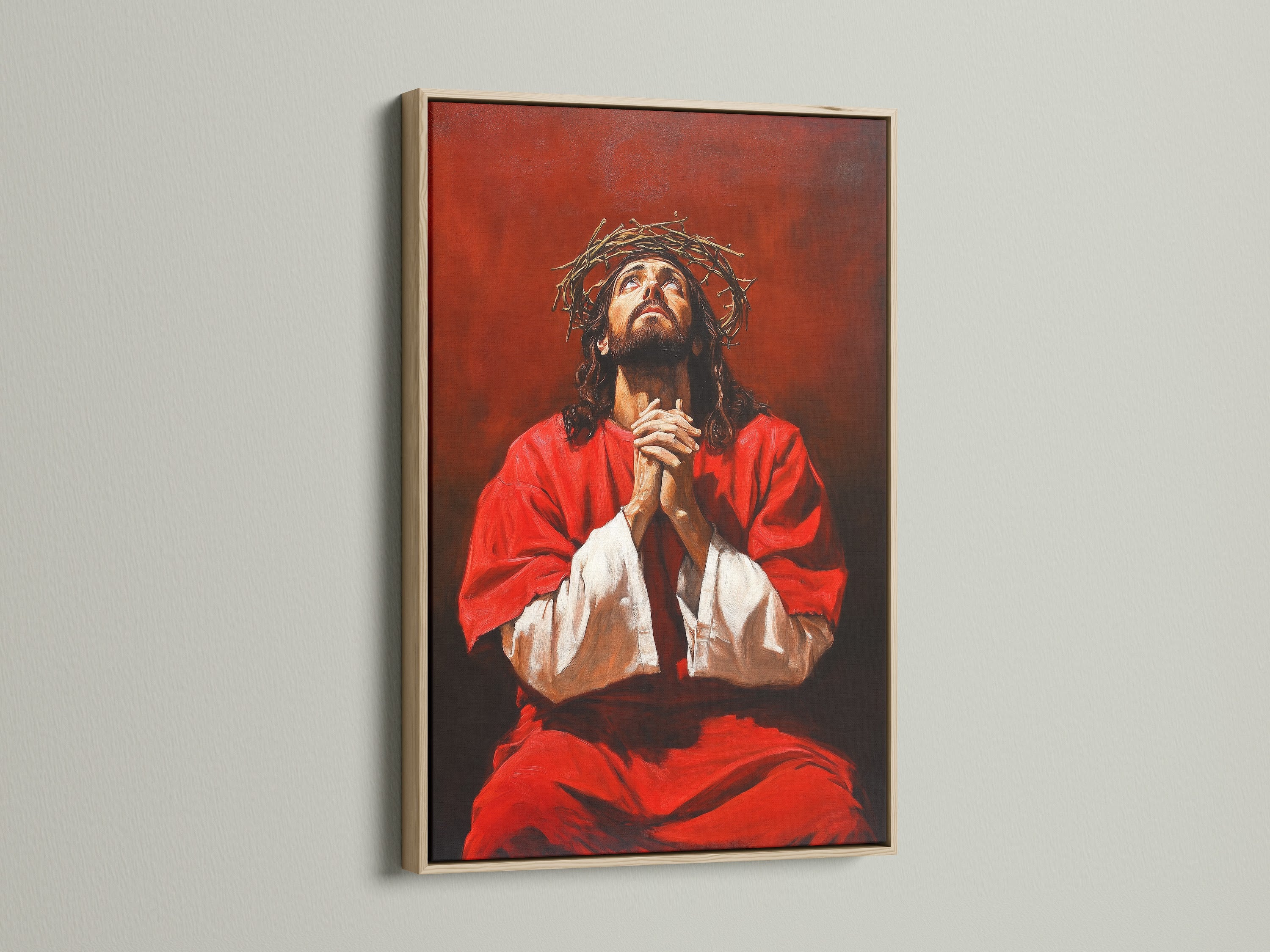 The artwork is displayed in an oak frame. The oak frame enhances the art. This frame provides a natural touch. Find the perfect oak frame for your home or office. It will add warmth to any room.