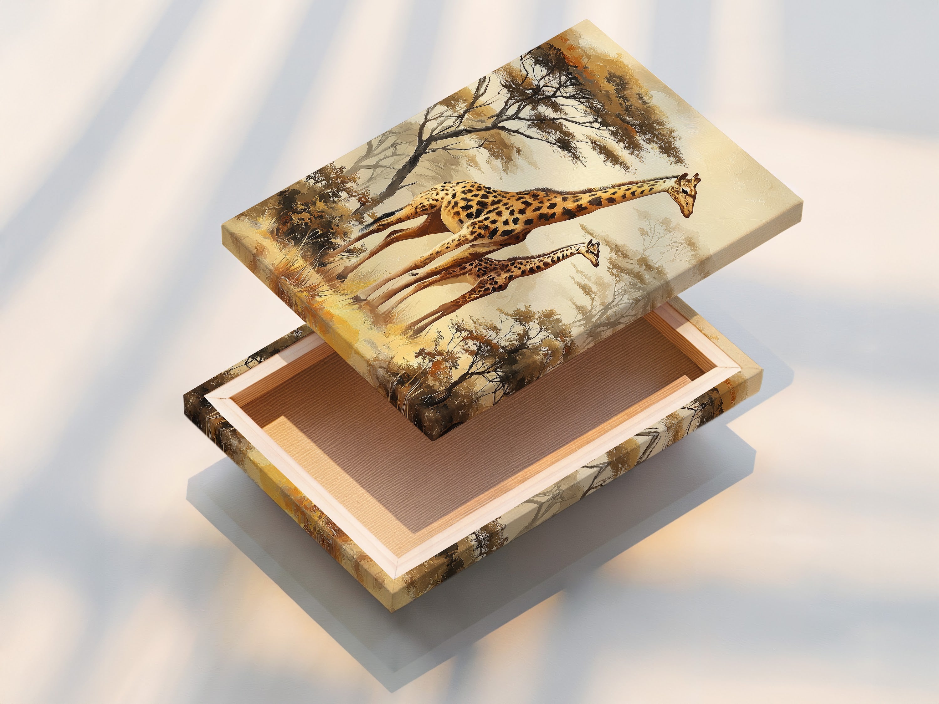 Stretched canvas print displayed on a wall. The stretched canvas print is ready to hang. The canvas print provides a gallery wrapped look. Canvas prints are a popular choice for home decor. The stretched canvas print brings artwork to life. It is a great way to display artwork.