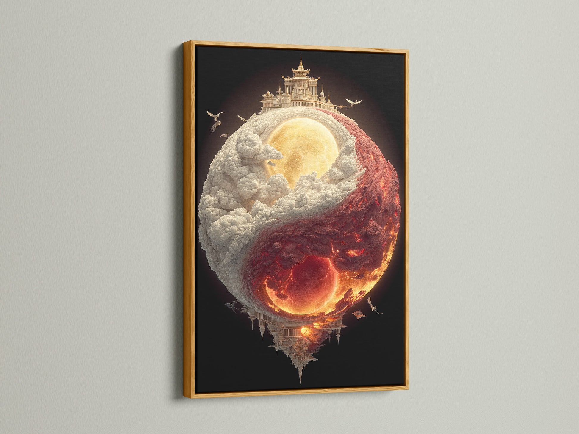 Artwork displayed in a gold frame. The gold frame adds a touch of luxury. This frame enhances the artwork's elegance. Perfect for a glamorous look. Discover the opulence of a gold frame. Transform your artwork into a masterpiece. It radiates sophistication.