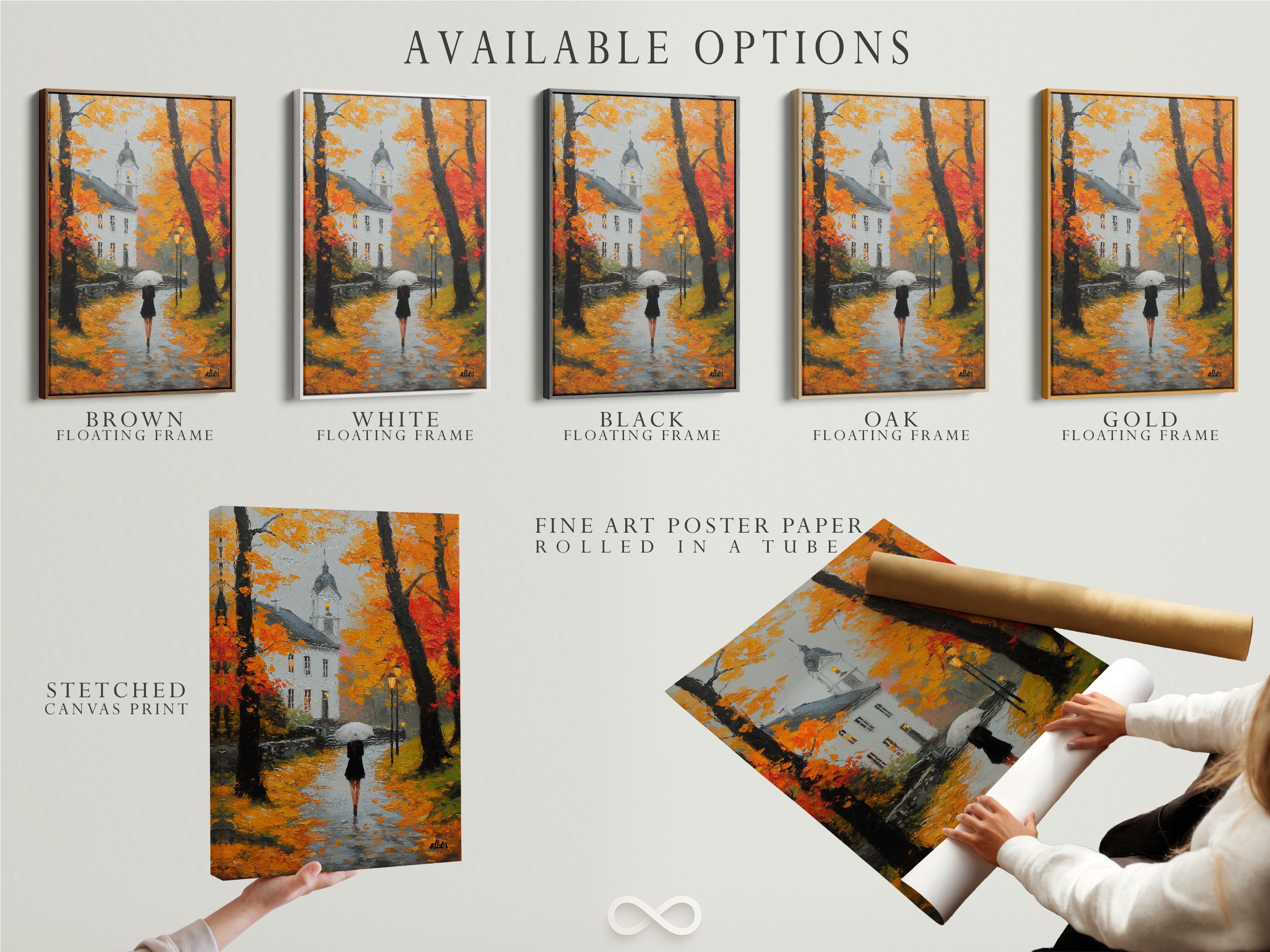 Explore available options for your artwork. Choose from stretched canvas prints. Consider fine art poster paper. Select a floating frame to complete your art. Customize your art to match your style. Endless possibilities to enhance your space.