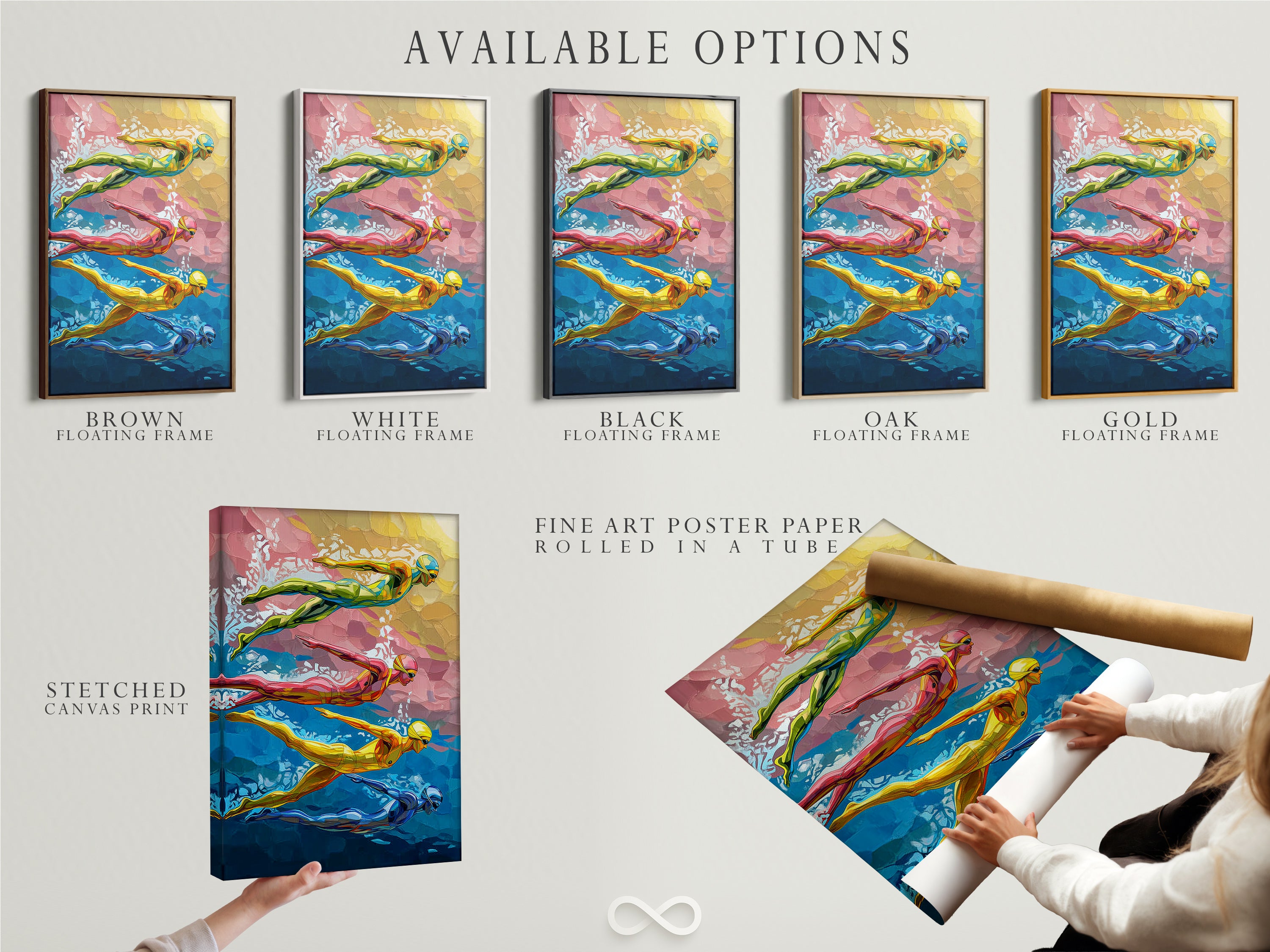 Explore available options for the Swimming Pool Art Print. Choose from stretched canvas prints fine art poster paper or a floating frame. Find the perfect format to match your style and decor. Elevate your interior with this contemporary art.