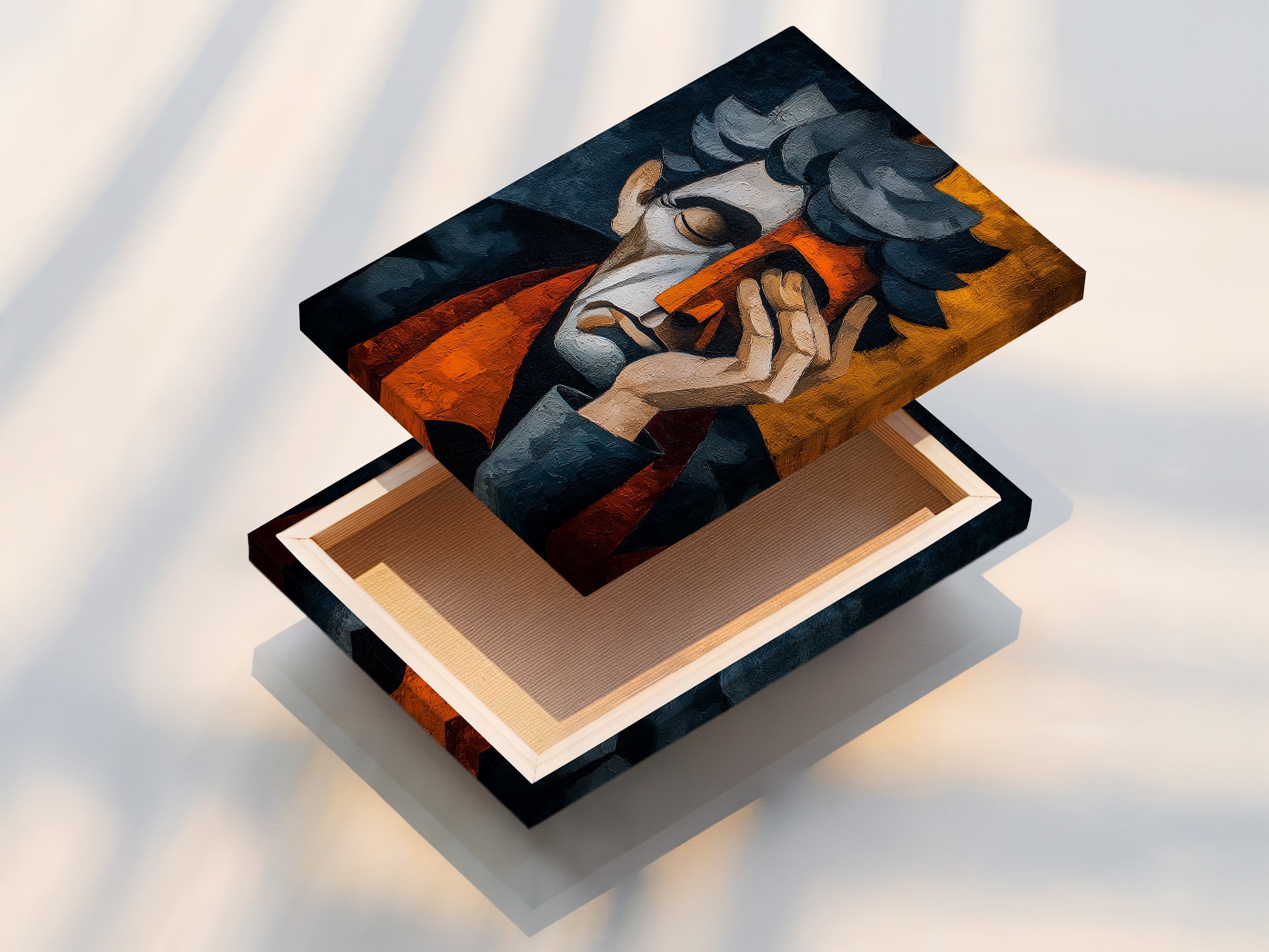 A stretched canvas print. The canvas is stretched tightly over a wooden frame. This print is ready to hang. The artwork is vibrant and detailed. Perfect for adding color to your walls. See the texture of the canvas.