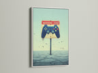 Gaming Zone Canvas Print with a white frame. The blue gray art makes unique wall art. This novelty art is perfect for game zone decor. The gamer canvas enhances any space. The artwork is modern and eye-catching.