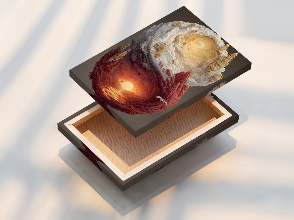 Close-up of a stretched canvas print. The artwork has great detail and texture. The canvas material enhances the artwork’s visual appeal. This stretching technique ensures a gallery-ready presentation. It is perfect for home or office display.