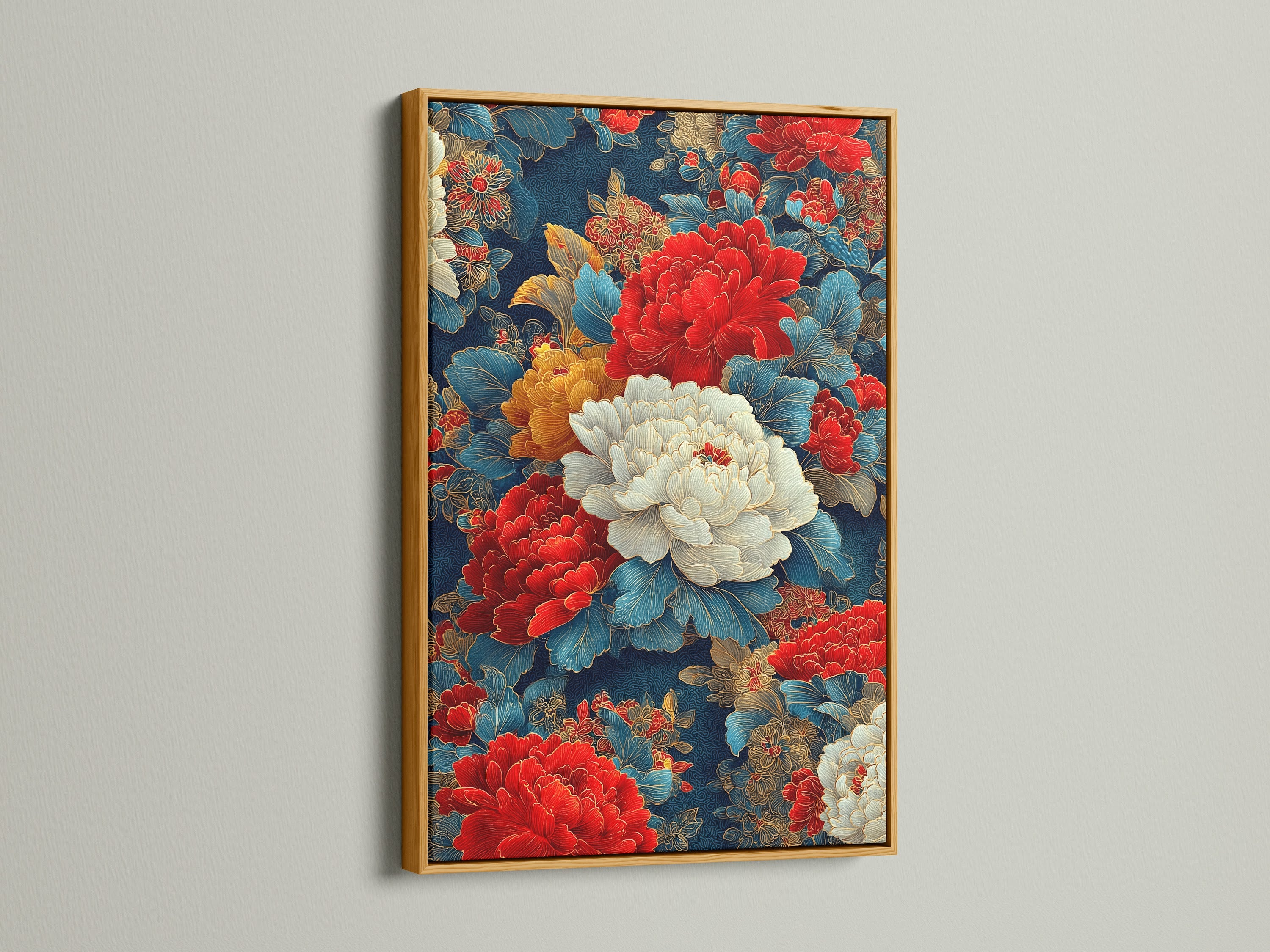 Vintage Peony Canvas Print - Asian Floral Wall Art, Traditional Botanical Art for Living Room Decor