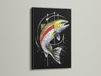 The Trout Canvas Print in a black frame offers a striking contrast. The fish wall art becomes a focal point. Ideal for modern spaces and sportsman decor. This piece adds a sophisticated angler gift. A stylish addition to cabin art.