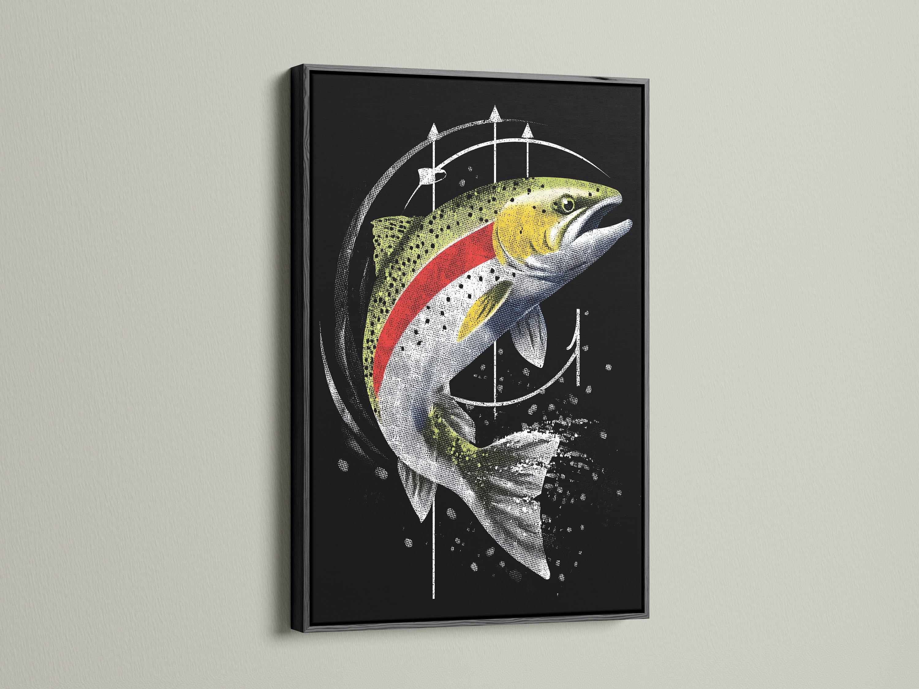 The Trout Canvas Print in a black frame offers a striking contrast. The fish wall art becomes a focal point. Ideal for modern spaces and sportsman decor. This piece adds a sophisticated angler gift. A stylish addition to cabin art.