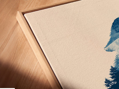 An angled close-up showcases a canvas print. The artwork is set in a floating frame. The floating frame creates a modern sophisticated look. It separates the canvas from the frame. This highlights the artwork's details. Perfect for a contemporary art display. Add depth to your walls with this framed canvas. The floating frame enhances the artwork's visual appeal.