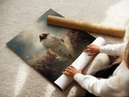 A woman rolls fine art poster paper. This canvas is ready to be transformed into beautiful religious decor. Perfect for creating faith-inspired artwork. Ideal for Christian home decor or a spiritual gift. Explore the possibilities of this art print.