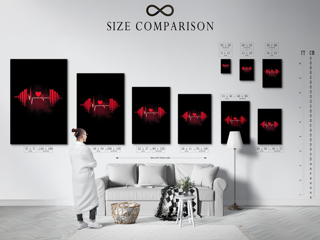 This size comparison chart helps visualize artwork in an interior. See how different sizes look in a room. Choose the perfect size for your space. The chart provides a helpful visual guide. It ensures your artwork fits perfectly.
