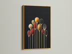 Spice Spoons canvas print in a gold frame. This modern kitchen art provides elegant dining decor. A unique foodie gift featuring spice art with a sophisticated gold frame.