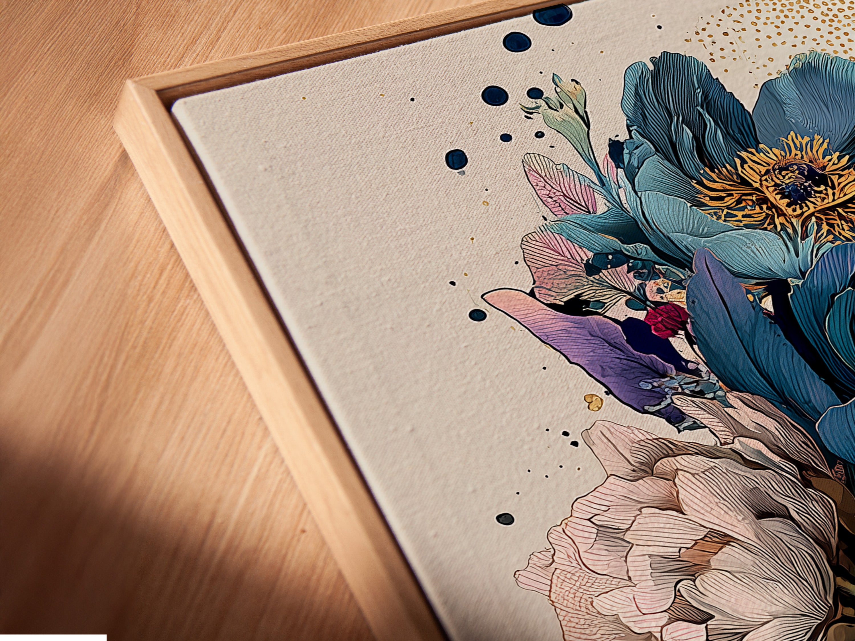 Vintage Floral Art Print - Blue Pink Peony Botanical Wall Art, Modern Home Decor, Living Room Bedroom Art, Nature Illustration