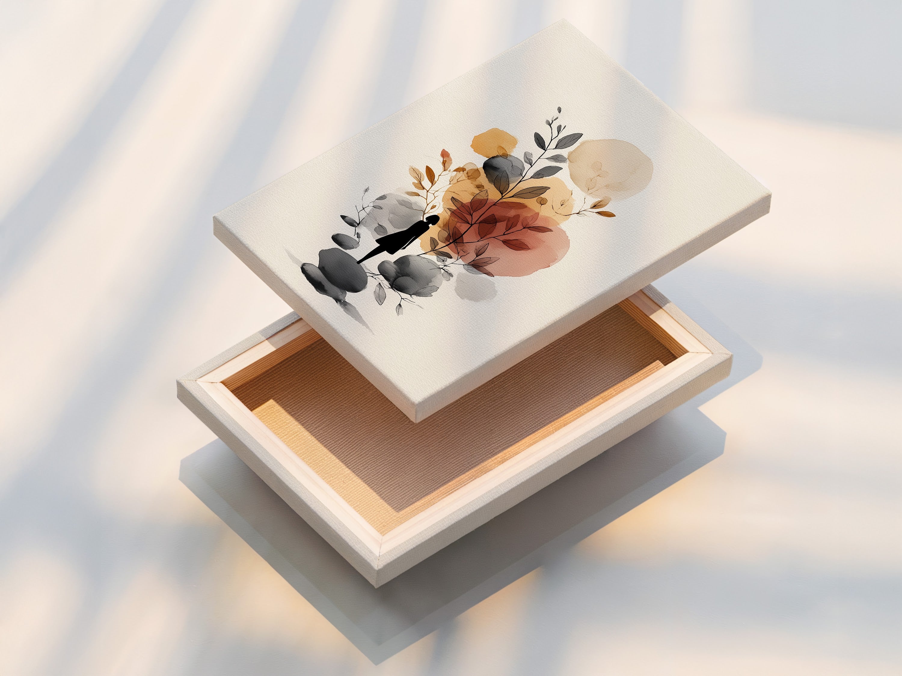 Abstract Botanical Art Print - Minimalist Woman Silhouette, Neutral Tones Wall Decor, Modern Nature Artwork, Boho Home Decor