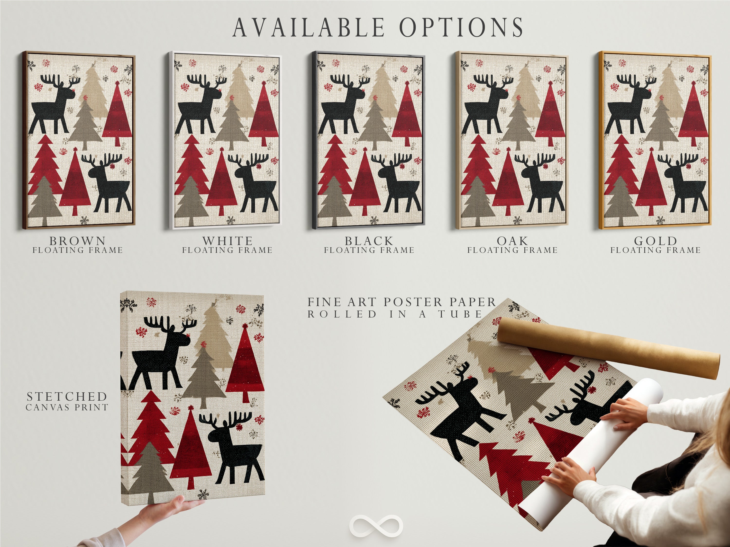 Available options include a stretched canvas print fine art poster paper and a floating frame. Choose the best option to showcase your artwork. Each option offers a unique aesthetic and presentation. Select the perfect match for your style and needs.
